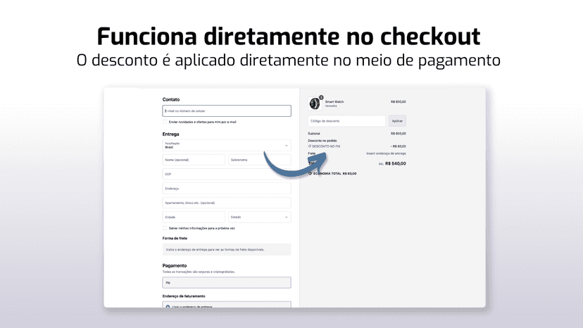 Funciona diretamente no checkout.