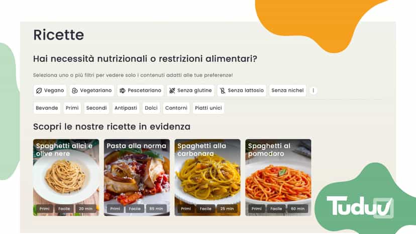 Pagina delle ricette filtrabili