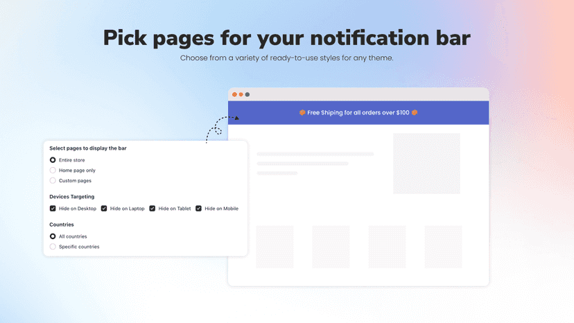 display pages settings with annify announcement