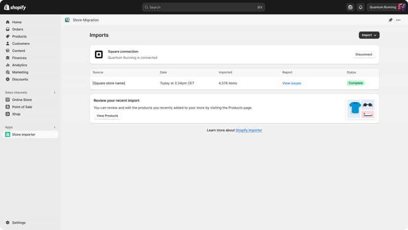Import overview screen