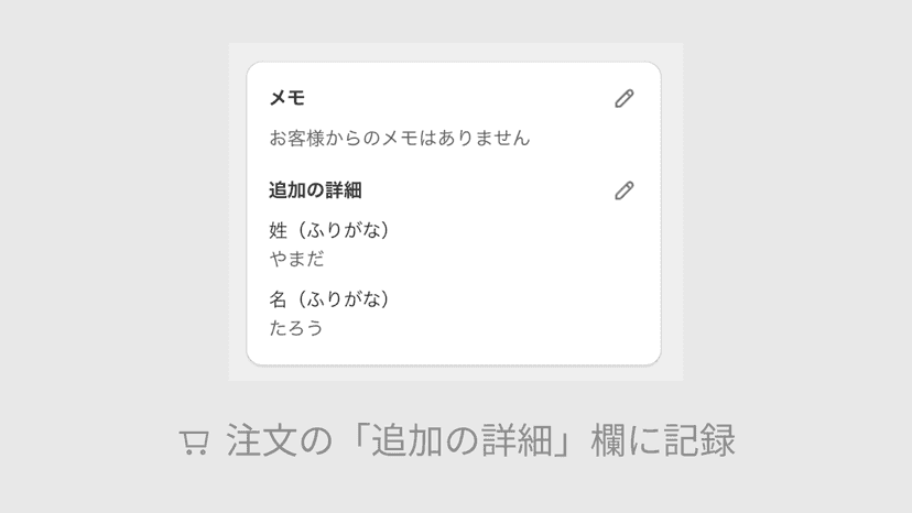 ふりがなは、注文に保存可能