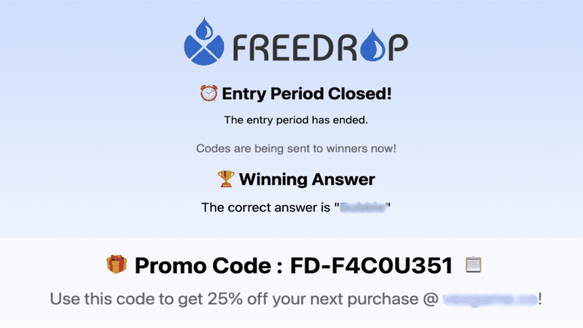 FreeDrop promo code creation UI.