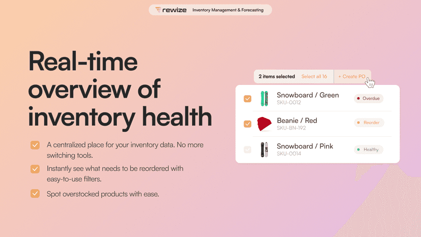 Real-time overview of inventory health status per SKU